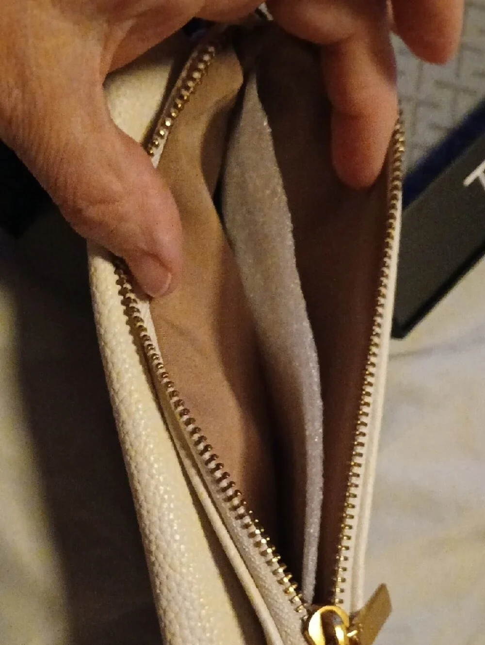 Tahari White Textured Wristlet Phone Wallet with Gold Accent